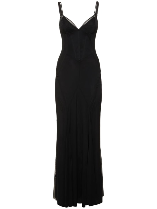Dolce&Gabbana: Vestido largo de tul stretch - Negro - women_0 | Luisa Via Roma