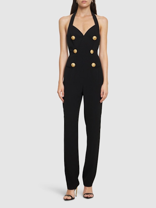 Balmain: V-neck tailored crepe jumpsuit - women_1 | Luisa Via Roma