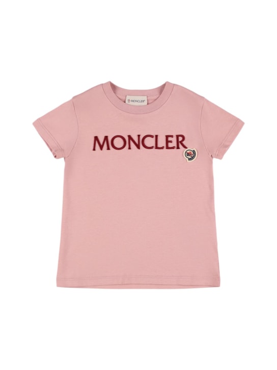 Moncler: Embroidered logo cotton t-shirt - Rosa - kids-girls_0 | Luisa Via Roma