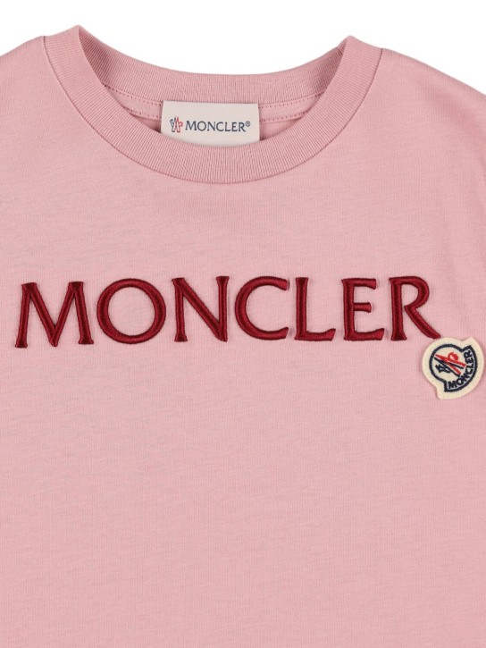 Moncler: Embroidered logo cotton t-shirt - Rosa - kids-girls_1 | Luisa Via Roma