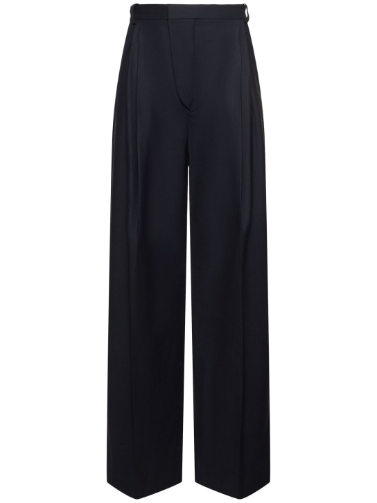 Victoria Beckham: Fluid wool blend wide pants - Dark Blue - women_0 | Luisa Via Roma