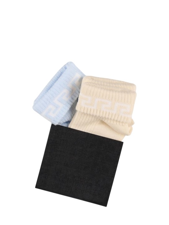 Versace: Lot de 2 paires de chaussettes en maille de coton - Beige/Bleu Clair - kids-girls_1 | Luisa Via Roma