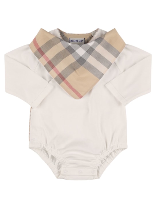 Burberry: Pelele de algodón jersey con babero - Blanco - kids-boys_0 | Luisa Via Roma