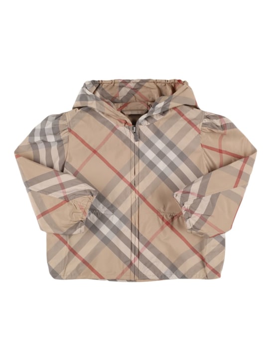 Burberry: Check print cotton blend hooded jacket - Beige - kids-boys_0 | Luisa Via Roma