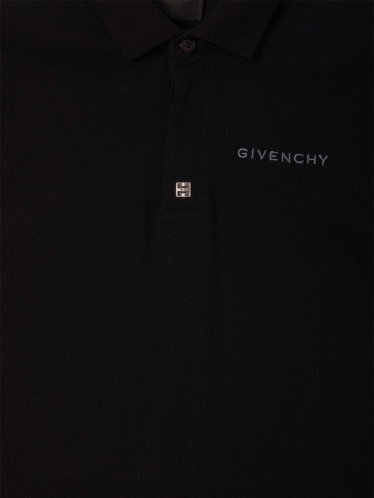 Givenchy: コットンピケポロシャツ - ブラック - kids-boys_1 | Luisa Via Roma