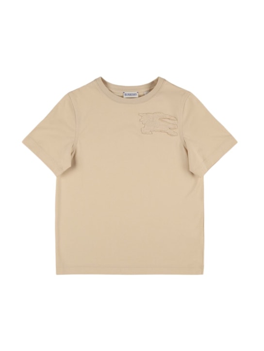 Burberry: T-shirt en jersey de coton - Beige - kids-girls_0 | Luisa Via Roma