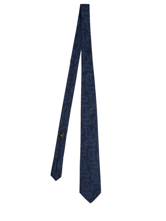 Etro: 8cm Paisley silk tie - Blue - men_0 | Luisa Via Roma