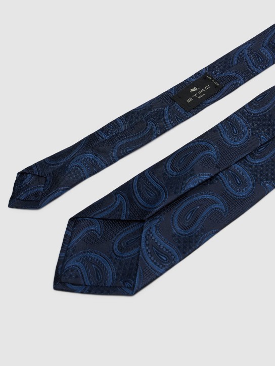 Etro: Cravate en soie Paisley 8 cm - Bleu - men_1 | Luisa Via Roma