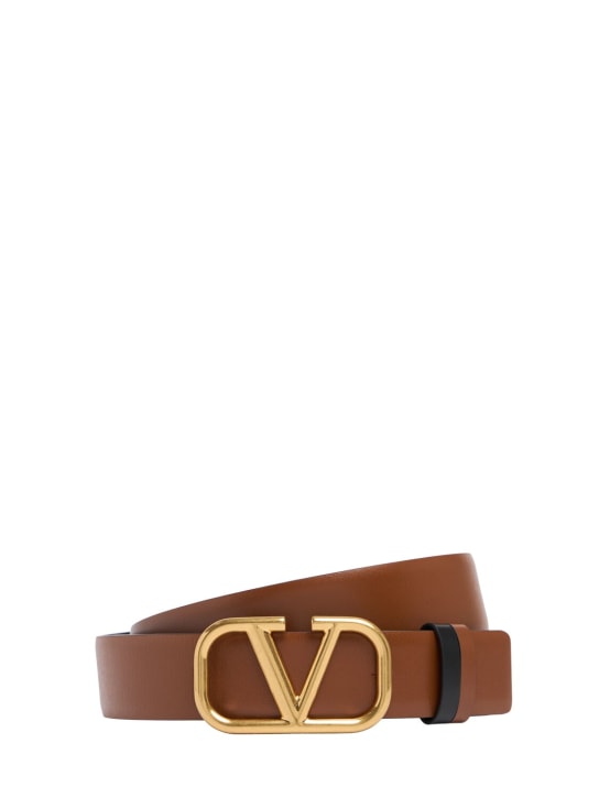 Valentino Garavani: 3cm Reversible V Logo leather belt - Selleria/Black - women_0 | Luisa Via Roma