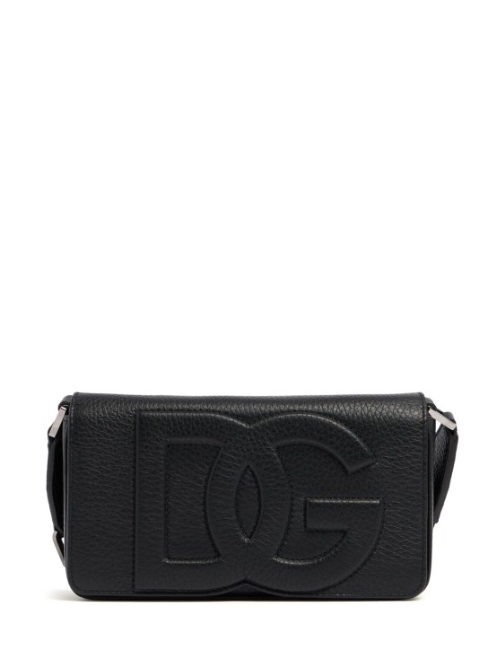 Dolce&Gabbana: Embossed logo mini crossbody bag - Black - men_0 | Luisa Via Roma