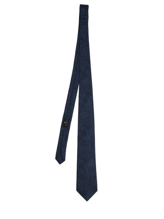 Etro: Cravate en soie Paisley 8 cm - Bleu - men_0 | Luisa Via Roma