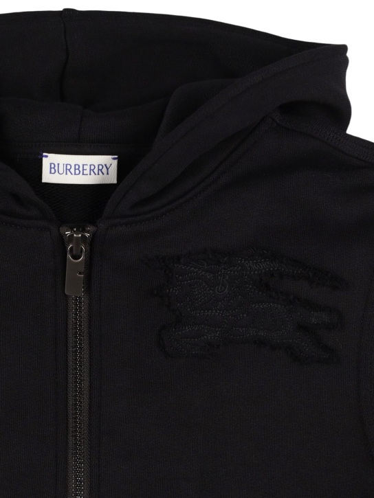 Burberry: Sweat zippé en jersey de coton à capuche - Noir - kids-girls_1 | Luisa Via Roma