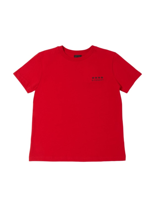 Givenchy: T-shirt en jersey de coton imprimé - Rouge - kids-boys_0 | Luisa Via Roma