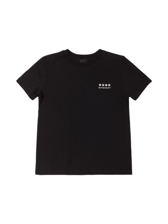 Givenchy: 印花棉质平纹针织T恤 - 黑色 - kids-girls_0 | Luisa Via Roma