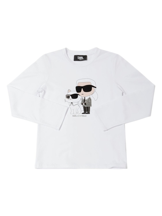 Karl Lagerfeld: コットンブレンドジャージーTシャツ - ホワイト - kids-girls_0 | Luisa Via Roma