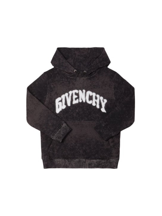 Givenchy: Felpa in cotone con stampa e cappuccio - Nero - kids-girls_0 | Luisa Via Roma