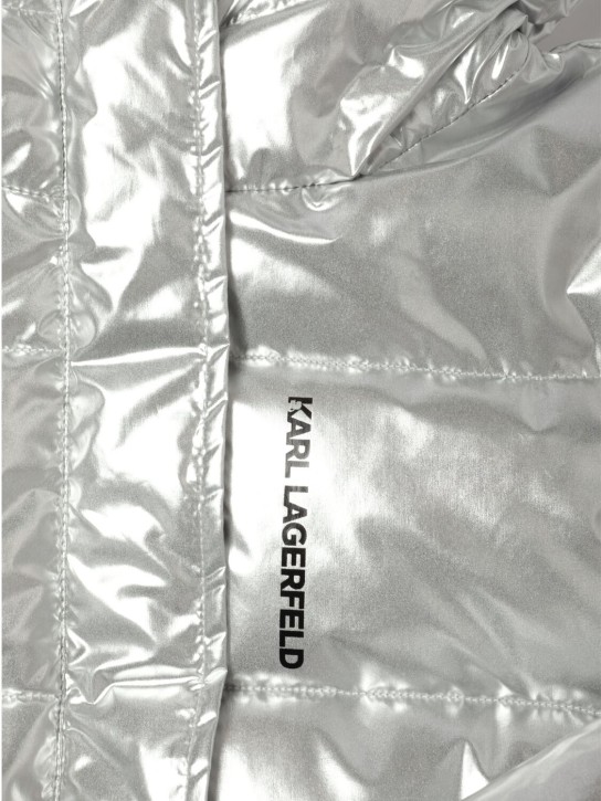 Karl Lagerfeld: Gepolsterte Jacke aus Nylon mit Kapuze - Silber - kids-girls_1 | Luisa Via Roma
