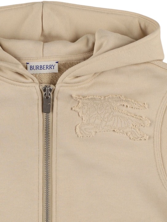 Burberry: Sweat-shirt zippé en coton à capuche - Beige - kids-boys_1 | Luisa Via Roma