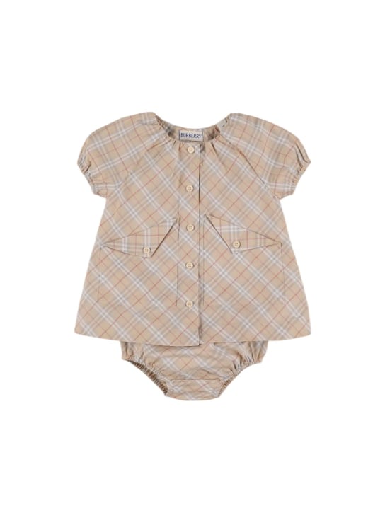 Burberry: Check print cotton dress & diaper cover - Beige - kids-girls_0 | Luisa Via Roma
