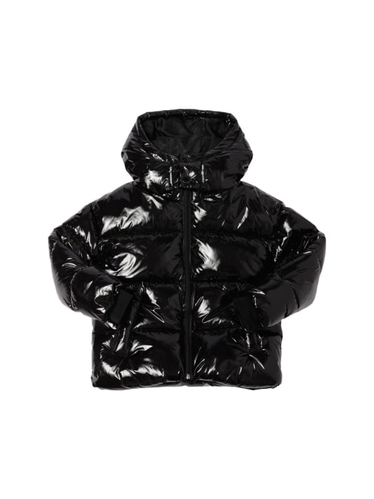 Karl Lagerfeld: Hooded nylon puffer jacket - Siyah - kids-girls_0 | Luisa Via Roma