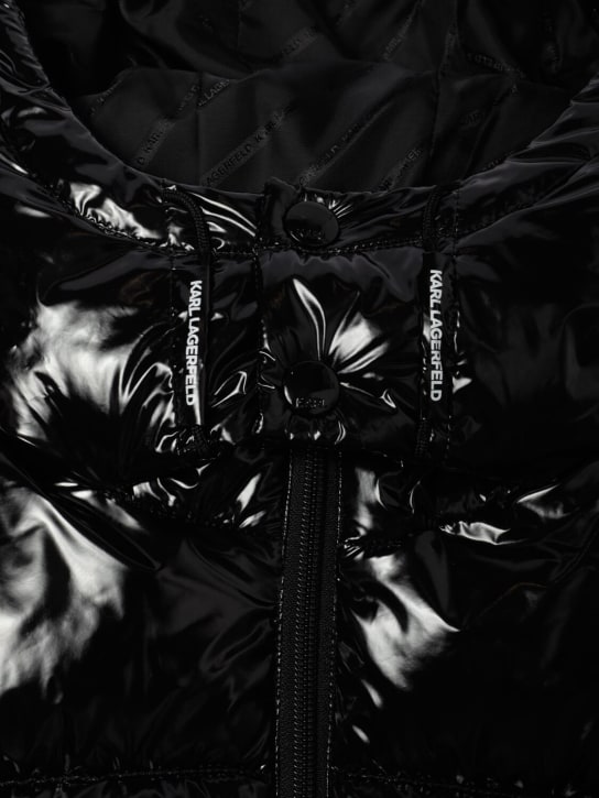Karl Lagerfeld: Hooded nylon puffer jacket - Siyah - kids-girls_1 | Luisa Via Roma