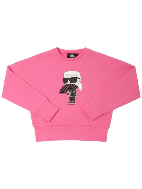 Karl Lagerfeld: Printed cotton blend crewneck sweatshirt - Pink - kids-girls_0 | Luisa Via Roma