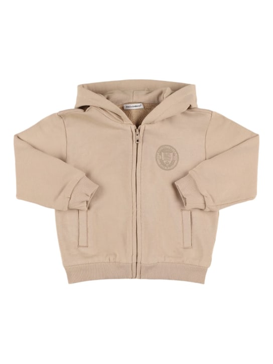 Dolce&Gabbana: Cotton full-zip hooded sweatshirt - Beige - kids-boys_0 | Luisa Via Roma