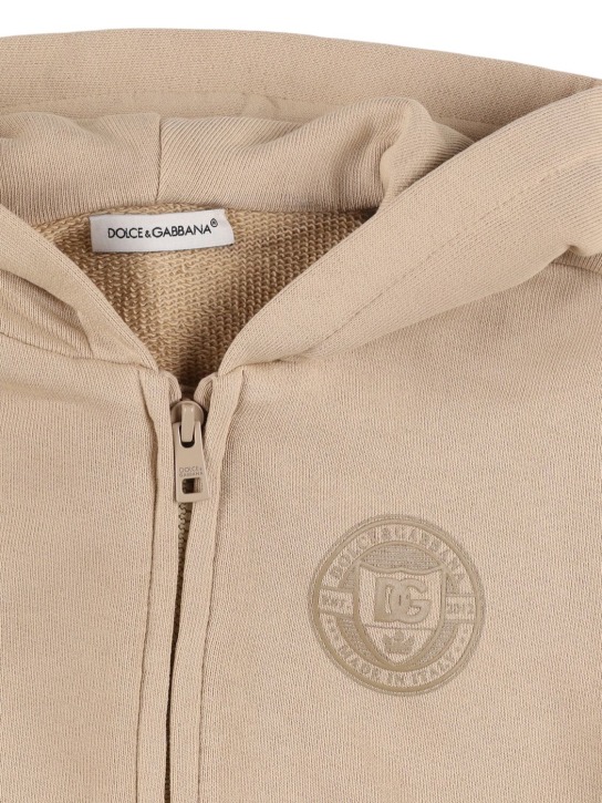 Dolce&Gabbana: Sweat-shirt zippé en coton à capuche - Beige - kids-boys_1 | Luisa Via Roma