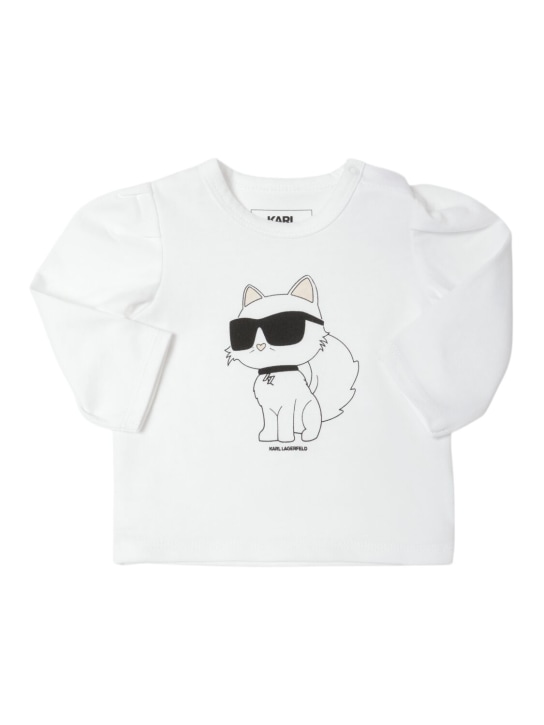 Karl Lagerfeld: T-shirt e leggings in jersey di cotone con stampa - Bianco/Nero - kids-girls_1 | Luisa Via Roma