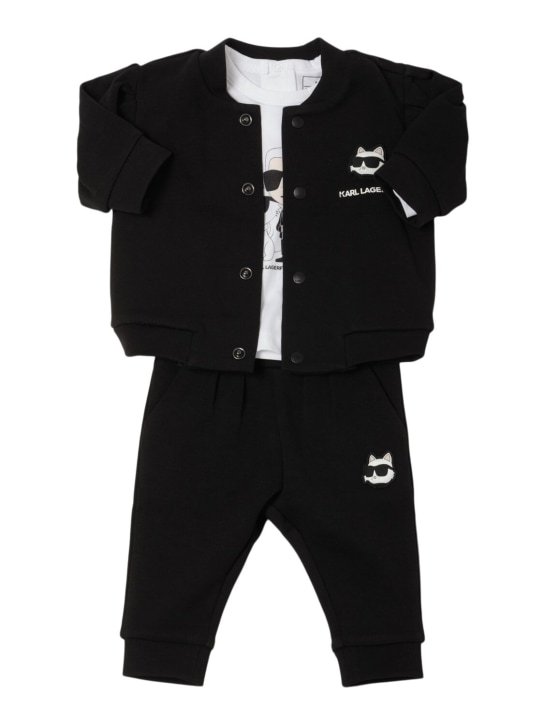 Karl Lagerfeld: Jersey t-shirt, sweatshirt & sweatpants - Siyah - kids-girls_0 | Luisa Via Roma