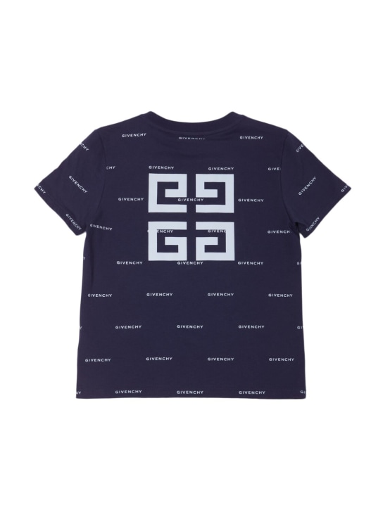 Givenchy: Camiseta de jersey de algodón estampada - Azul Oscuro - kids-boys_0 | Luisa Via Roma