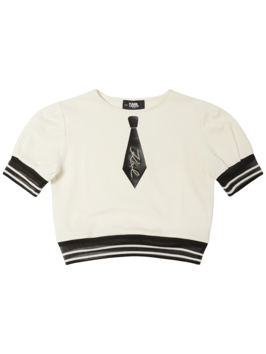 Karl Lagerfeld: Printed cotton jersey t-shirt - Beyaz - kids-girls_0 | Luisa Via Roma