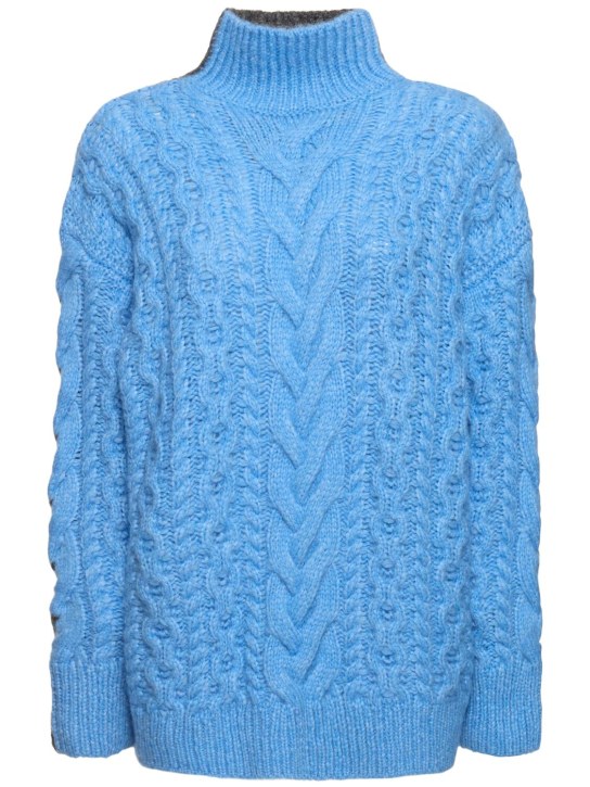 Stella McCartney: Alpaca blend knit long sweater - Light Blue/Grey - women_0 | Luisa Via Roma