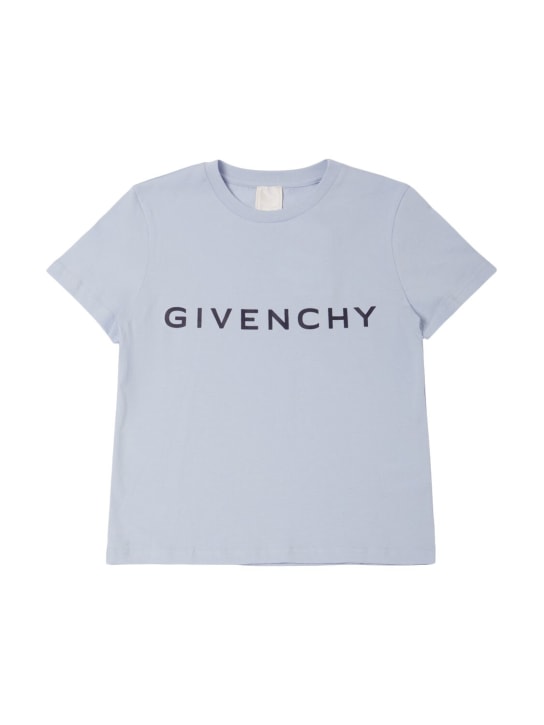 Givenchy: T-shirt en jersey de coton imprimé - Bleu Clair - kids-boys_0 | Luisa Via Roma