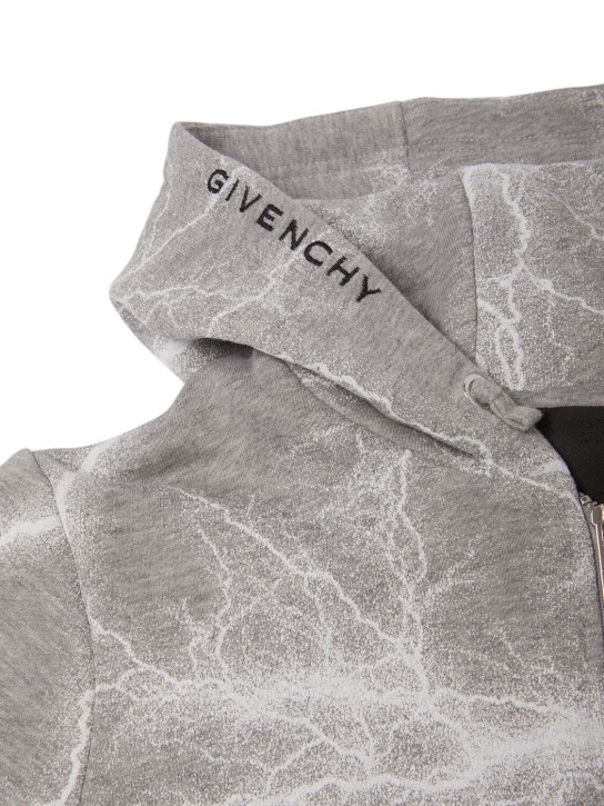 Givenchy: Felpa in cotone con zip e cappuccio - Grigio - kids-boys_1 | Luisa Via Roma
