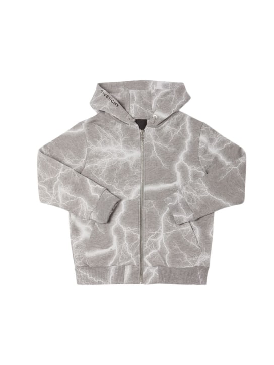 Givenchy: Sweat-shirt zippé en coton à capuche - Gris - kids-boys_0 | Luisa Via Roma