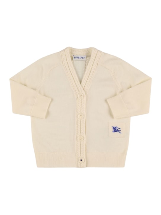 Burberry: Cardigan en maille de laine brodée - Blanc - kids-girls_0 | Luisa Via Roma
