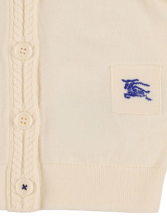 Burberry: Cardigan in maglia di lana con ricami - Bianco - kids-boys_1 | Luisa Via Roma