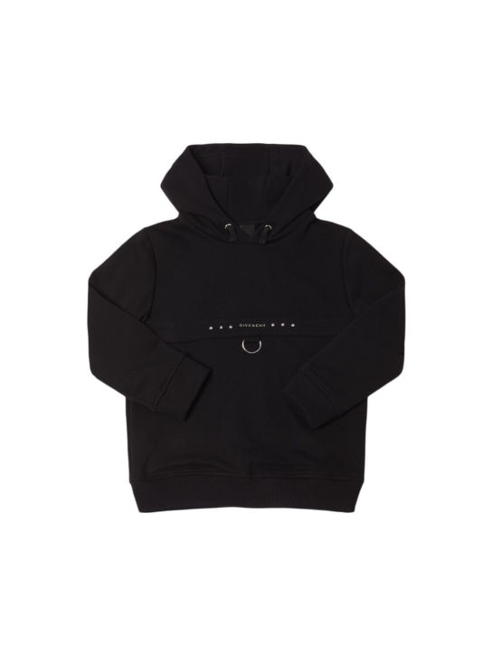 Givenchy: Sweat-shirt en coton mélangé à capuche - Noir - kids-boys_0 | Luisa Via Roma