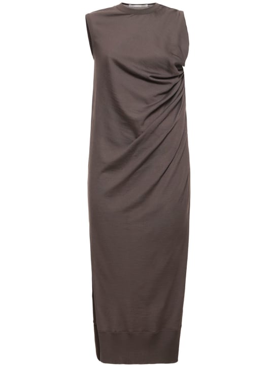 Stella McCartney: Draped knit long dress - Dark Brown - women_0 | Luisa Via Roma