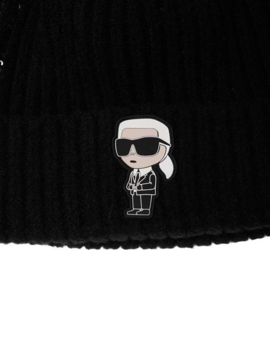 Karl Lagerfeld: Tech knit hat w/pompon appliqué - Black - kids-girls_1 | Luisa Via Roma