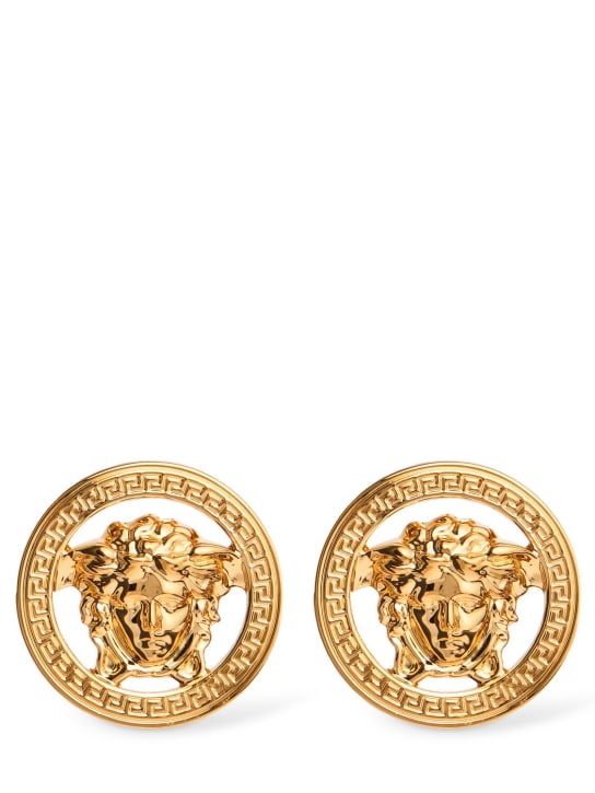 Versace: Logo stud earrings - Gold - men_0 | Luisa Via Roma