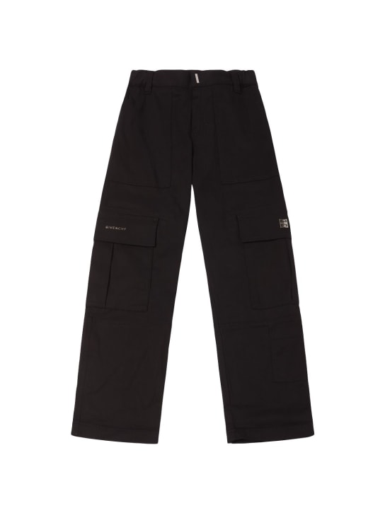 Givenchy: Pantalon cargo en gabardine de coton mélangé - Noir - kids-boys_0 | Luisa Via Roma