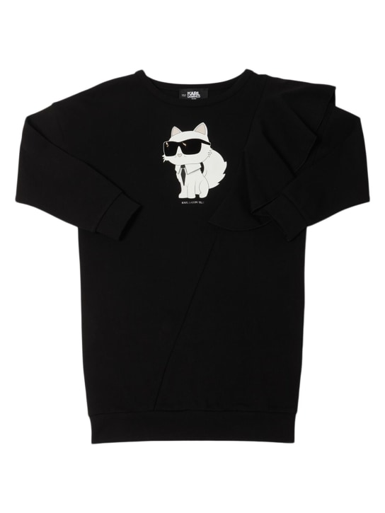 Karl Lagerfeld: Printed cotton jersey dress - Siyah - kids-girls_0 | Luisa Via Roma