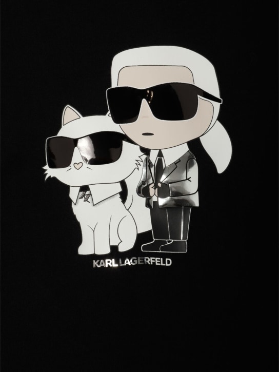 Karl Lagerfeld: 印花混棉圆领卫衣 - 黑色 - kids-girls_1 | Luisa Via Roma