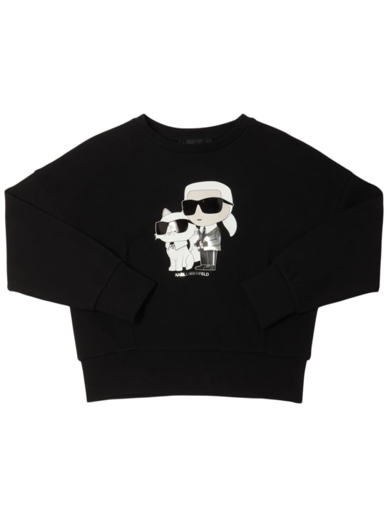 Karl Lagerfeld: Printed cotton blend crewneck sweatshirt - Siyah - kids-girls_0 | Luisa Via Roma