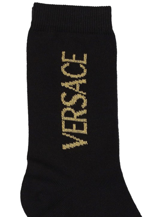 Versace: Comprend 3 paires de chaussettes en coton intarsia - Noir/Bleu - kids-girls_1 | Luisa Via Roma