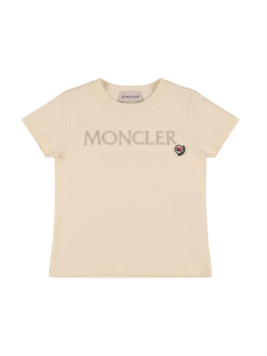 Moncler: Embroidered logo cotton t-shirt - White - kids-girls_0 | Luisa Via Roma
