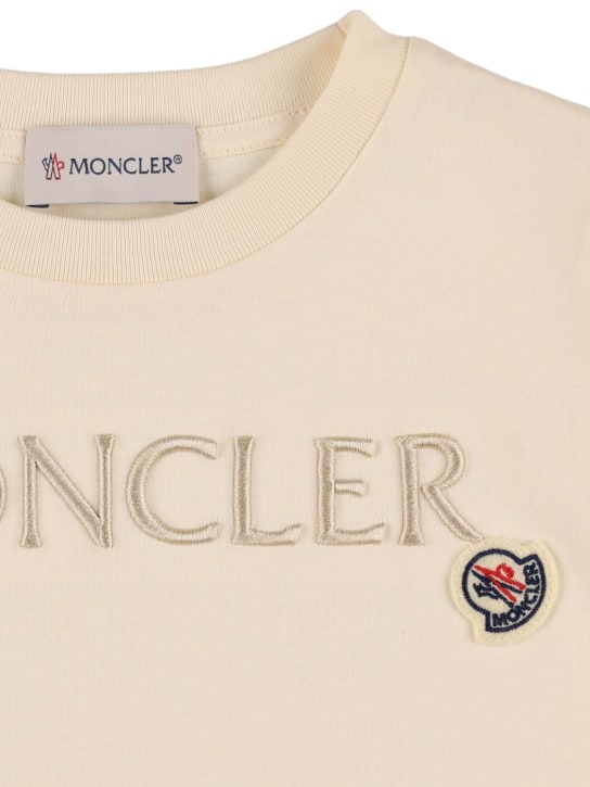 Moncler: Embroidered logo cotton t-shirt - Beyaz - kids-girls_1 | Luisa Via Roma