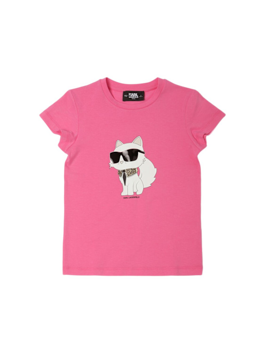 Karl Lagerfeld: T-shirt in jersey di cotone stampato - kids-girls_0 | Luisa Via Roma